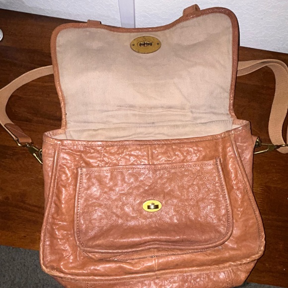 Vintage Fossil Brown Leather Messenger Computer Bag w/ Buckles Flap Key - Picture 7 of 8